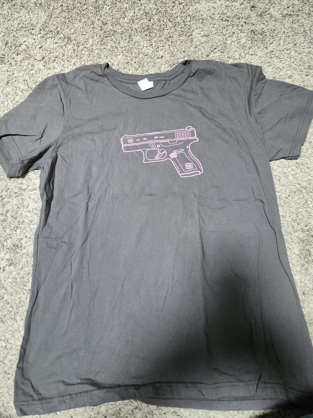 Anvil Gray Short Sleeve Tee with Pink Gun Graphic